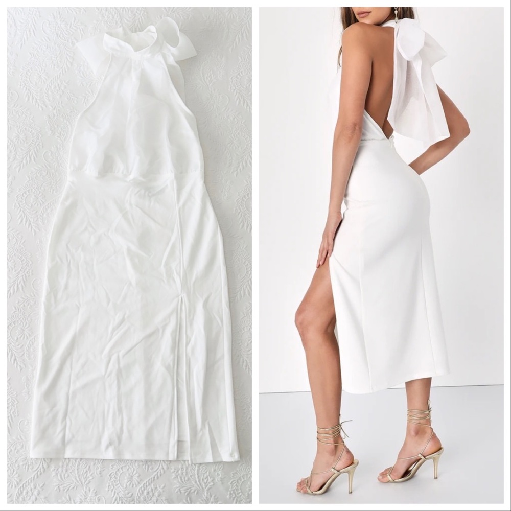 NWOT Lulus Glamorous Promise White Organza Halter Bodycon Midi Dress XLarge